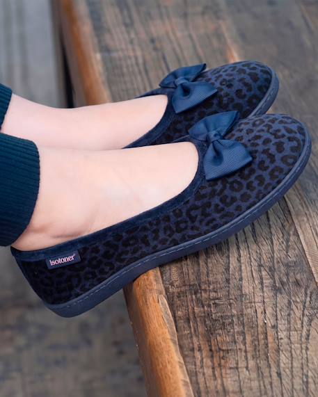 Chaussons ballerines microvelours semelle ergonomique, mousse à mémoire forme Léopard marine 2 - vertbaudet enfant 