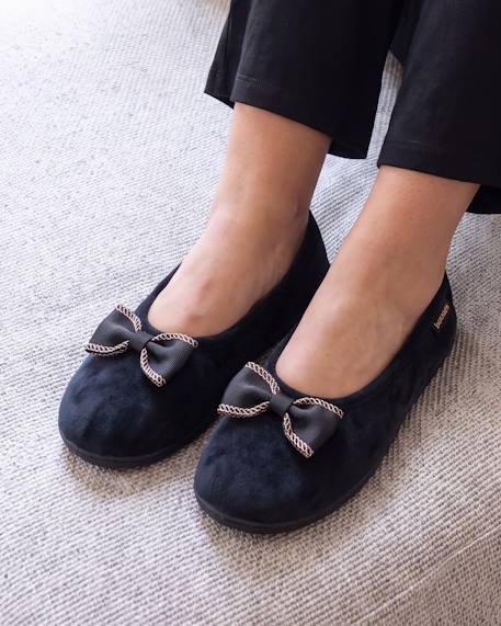 Chaussons ballerines microvelours semelle ergonomique, mousse à mémoire forme Noir+Rayures canard+Rouge 2 - vertbaudet enfant 