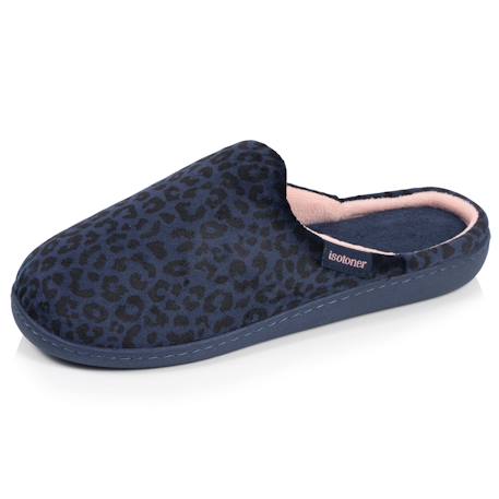 Chaussons mules microvelours semelle ergonomique, mousse à mémoire forme Léopard marine 1 - vertbaudet enfant 