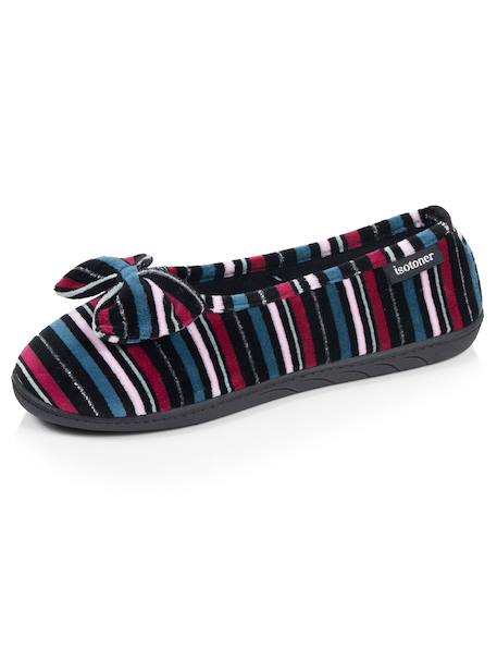 Chaussons ballerines microvelours semelle ergonomique, mousse à mémoire forme Noir+Rayures canard+Rouge 12 - vertbaudet enfant 