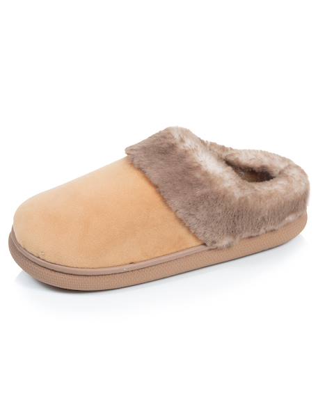 Chaussons mules microvelours semelle bloup extra confort Camel+Fuchsia 6 - vertbaudet enfant 