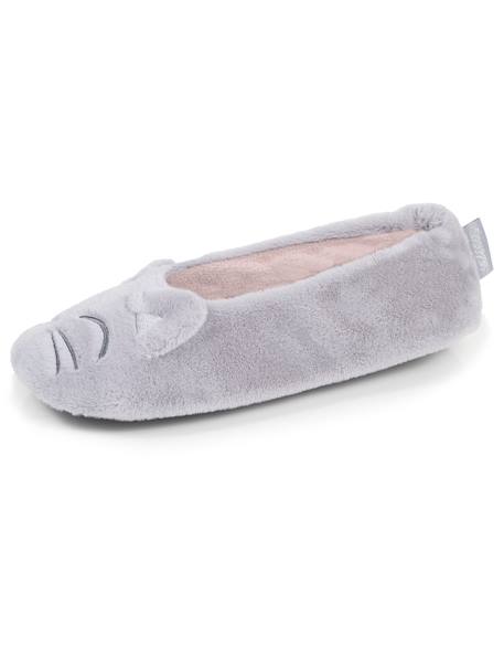 Chaussons ballerines imitation fourrure, semelle gomme ultra souple Gris+Rose 6 - vertbaudet enfant 