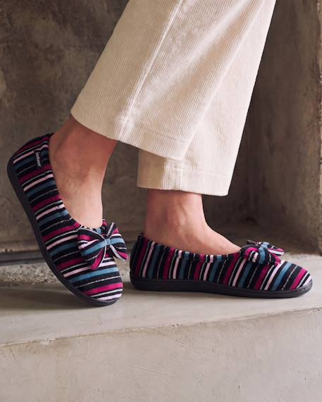 Chaussons ballerines microvelours semelle ergonomique, mousse à mémoire forme Noir+Rayures canard+Rouge 8 - vertbaudet enfant 