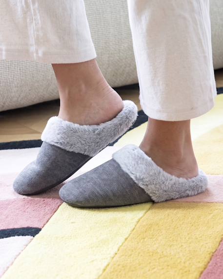 Chaussons mules sergé pailleté, semelle gomme ultra souple Gris foncé 2 - vertbaudet enfant 