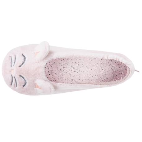 Chaussons ballerines imitation fourrure, semelle gomme ultra souple Gris+Rose 9 - vertbaudet enfant 