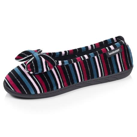 Chaussons ballerines microvelours semelle ergonomique, mousse à mémoire forme Noir+Rayures canard+Rouge 7 - vertbaudet enfant 