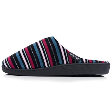 Chaussons mules microvelours semelle ergonomique, mousse à mémoire forme Marine+Noir+Rayures canard 16 - vertbaudet enfant 