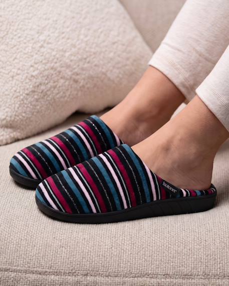 Chaussons mules microvelours semelle ergonomique, mousse à mémoire forme Marine+Noir+Rayures canard 14 - vertbaudet enfant 