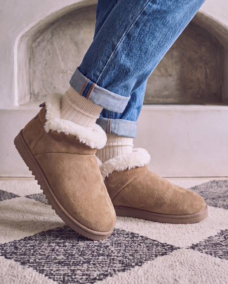 Chaussons bottillons cuir camel semelle gomme crantés Camel 2 - vertbaudet enfant 