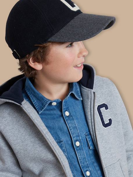 Sweat zippé à capuche garçon Gris chine+Marine 3 - vertbaudet enfant 