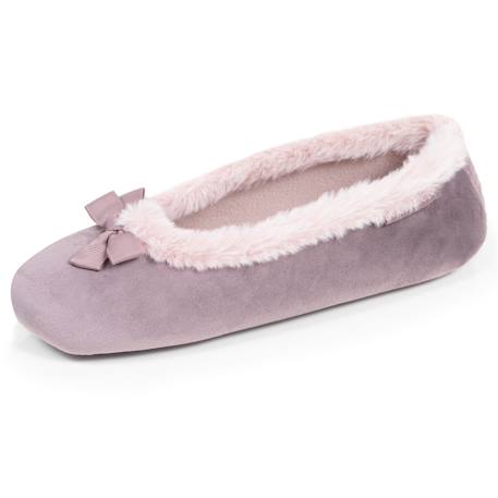Chaussons ballerines microvelours, semelle gomme ultra souple Taupe 1 - vertbaudet enfant 