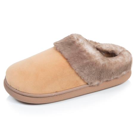 Chaussons mules microvelours semelle bloup extra confort Camel+Fuchsia 1 - vertbaudet enfant 