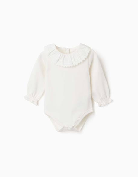 Body en coton à manches longues avec col à volants Blanc 1 - vertbaudet enfant 