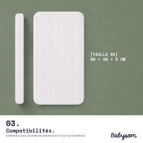 Matelas berceau bamboo | forme rectangulaire Blanc 4 - vertbaudet enfant 