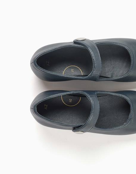 Ballerines style mary jane en cuir Bleu 3 - vertbaudet enfant 