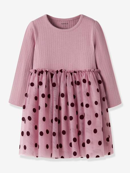 Robe fille en matières mélangées, jupe en tulle à pois name it mauve 1 - vertbaudet enfant 