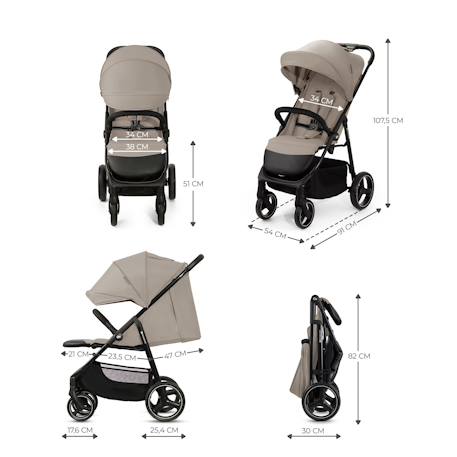 Poussette TRIG 3 Pliable d’Une Main jusqu’à 25 kg avec Dossier Allongé, Grandes Roues et Capote Imperméable Beige+Gris+Marron+Noir 6 - vertbaudet enfant 