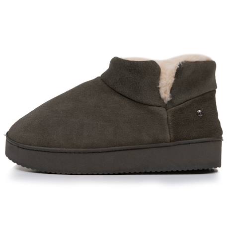 Chaussons bottillons dessus en cuir, semelle plateforme Camel+Kaki 10 - vertbaudet enfant 
