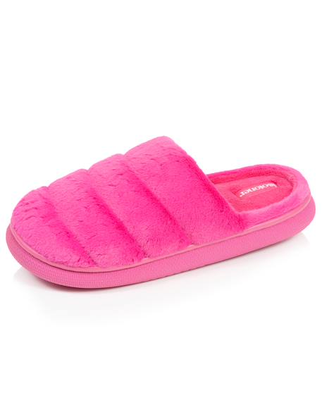 Chaussons mules microvelours semelle bloup extra confort Camel+Fuchsia 12 - vertbaudet enfant 