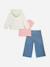 Ensemble fille 3 pièces t-shirt gilet à capuche et jean évasé Blanc / bleu / rose 2 - vertbaudet enfant 