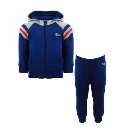 Ensemble de survêtement bébé en coton Bleu, gris, orange 1 - vertbaudet enfant 