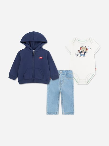 Ensemble garçon 3 pièces body gilet à capuche et jean Bleu / blanc / bleu foncé 1 - vertbaudet enfant 