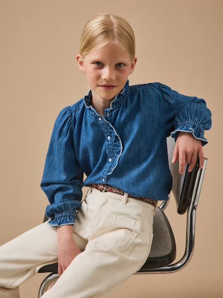 Chemise en denim fille Denim bleu 1 - vertbaudet enfant 