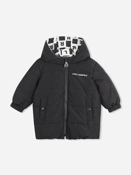 Doudoune garçon à capuche Noir / blanc cassé 4 - vertbaudet enfant 