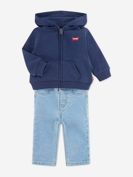 Ensemble garçon 3 pièces body gilet à capuche et jean Bleu / blanc / bleu foncé 4 - vertbaudet enfant 