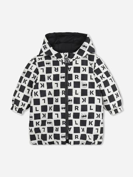 Doudoune garçon à capuche Noir / blanc cassé 1 - vertbaudet enfant 