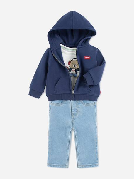 Ensemble garçon 3 pièces body gilet à capuche et jean Bleu / blanc / bleu foncé 3 - vertbaudet enfant 