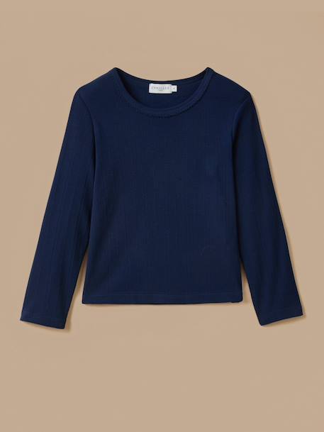 T-shirt manches longues fille Ecru+Marine 3 - vertbaudet enfant 
