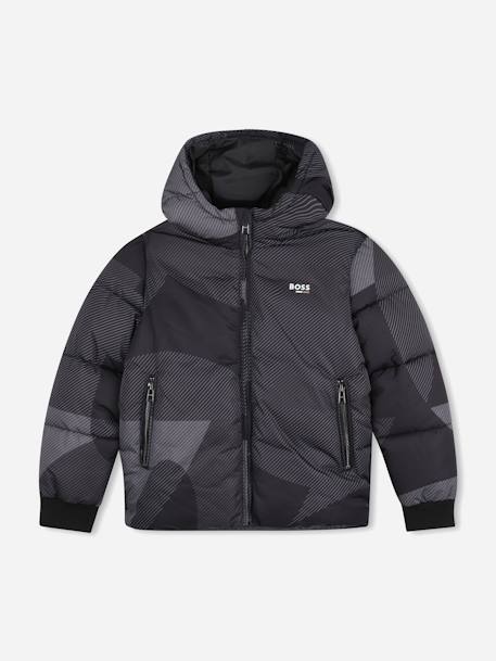 Doudoune garçon à capuche Noir / gris foncé 1 - vertbaudet enfant 