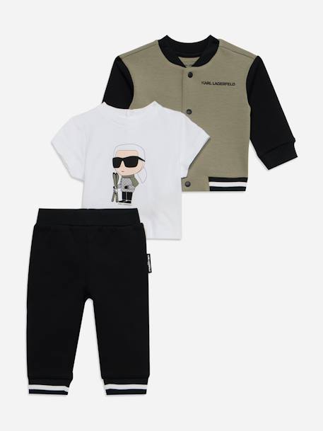 Ensemble garçon 3 pièces t-shirt gilet et bas Noir / kaki / blanc 1 - vertbaudet enfant 