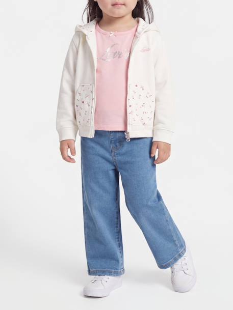 Ensemble fille 3 pièces t-shirt gilet à capuche et jean évasé Blanc / bleu / rose 4 - vertbaudet enfant 