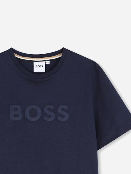 T-shirt  garçon col rond Bleu cargo+Noir 2 - vertbaudet enfant 