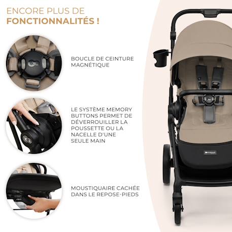 Poussette 2 en 1 Kinderkraft YOXI avec Nacelle Pliable, Siège Réversible, Roues Increvables et UPF50+ Beige+Vert 5 - vertbaudet enfant 