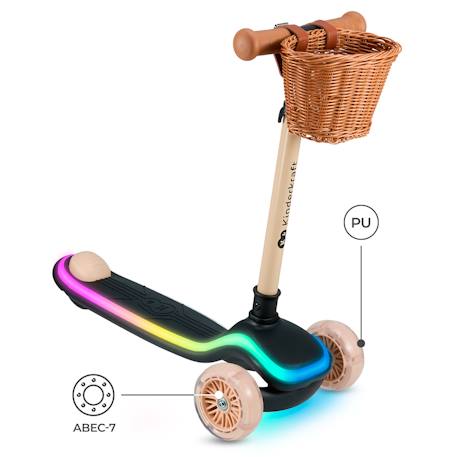 Trottinette RAKET Tricycle Pliable avec Roues LED RGB, Guidon Réglable et Frein à Pied Beige+Bleu+Noir+Rosa 5 - vertbaudet enfant 