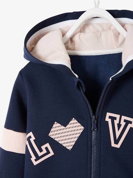 Sweat zippé à capuche sport 'Love' fille marine 3 - vertbaudet enfant 