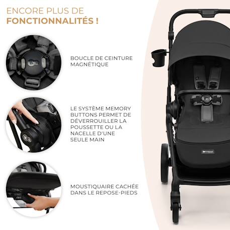Poussette 2 en 1 Kinderkraft YOXI avec Nacelle Pliable, Siège Réversible, Roues Increvables et UPF50+ Gris+Noir 5 - vertbaudet enfant 