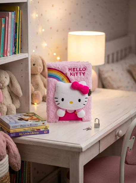 Journal intime peluche hello kitty avec cadenas et clé Blanc et rose 1 - vertbaudet enfant 