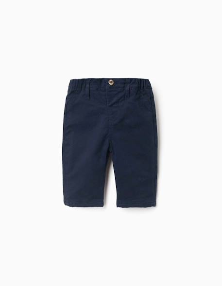 Pantalon en sergé avec taille élastique Bleu foncé 1 - vertbaudet enfant 