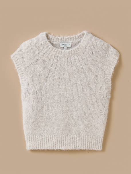 Pull sans manches fille laine et alpaga Ecru chine 1 - vertbaudet enfant 