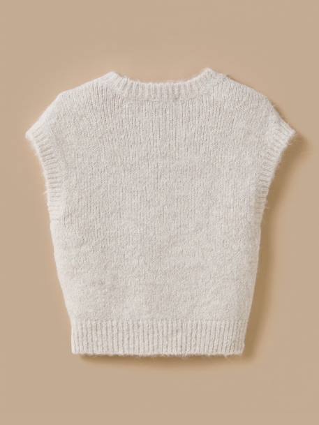 Pull sans manches fille laine et alpaga Ecru chine 2 - vertbaudet enfant 