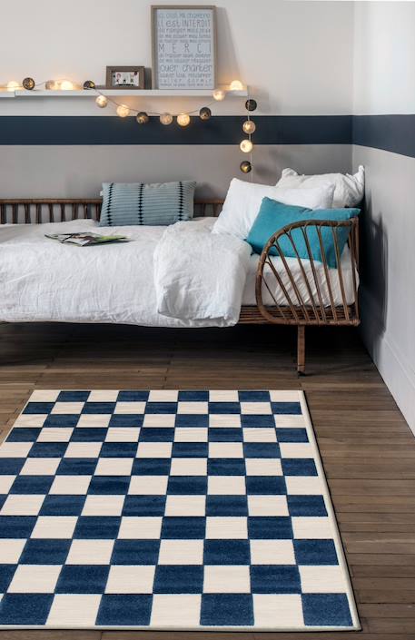 Tapis enfant avec effet sculpté petits carreaux Bleu naturel 2 - vertbaudet enfant 