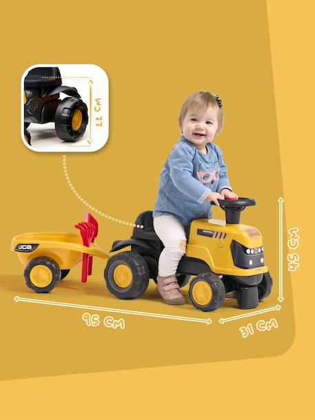 Porteur tracteur 1er âge à volant directionnel avec klaxon, roues silencieuses et remorque Jaune jcb+Orange 5 - vertbaudet enfant 