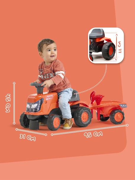Porteur tracteur 1er âge à volant directionnel avec klaxon, roues silencieuses et remorque Jaune jcb+Orange 10 - vertbaudet enfant 