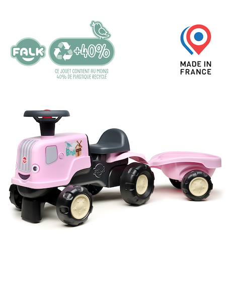 Porteur tracteur birdy farm 1er âge à volant directionnel avec klaxon, remorque. Rose+Rouge+Vert 4 - vertbaudet enfant 