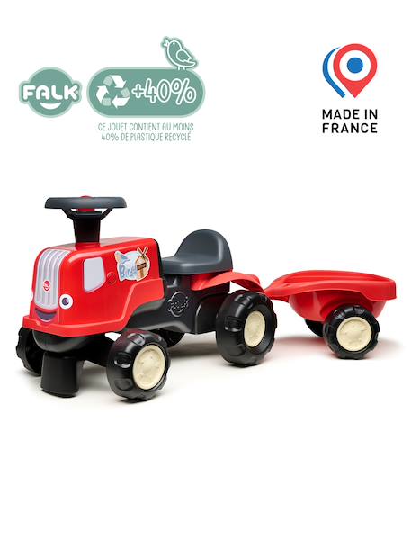 Porteur tracteur birdy farm 1er âge à volant directionnel avec klaxon, remorque. Rose+Rouge+Vert 9 - vertbaudet enfant 