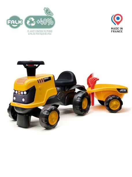Porteur tracteur 1er âge à volant directionnel avec klaxon, roues silencieuses et remorque Jaune jcb+Orange 4 - vertbaudet enfant 